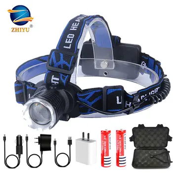 

ZHIYU Ultra Bright LED Handlamp 3 Modes DC rechargeable Headlight T6 Fishing Head Lamp Bicycle Flashlight Zoom 18650 light head