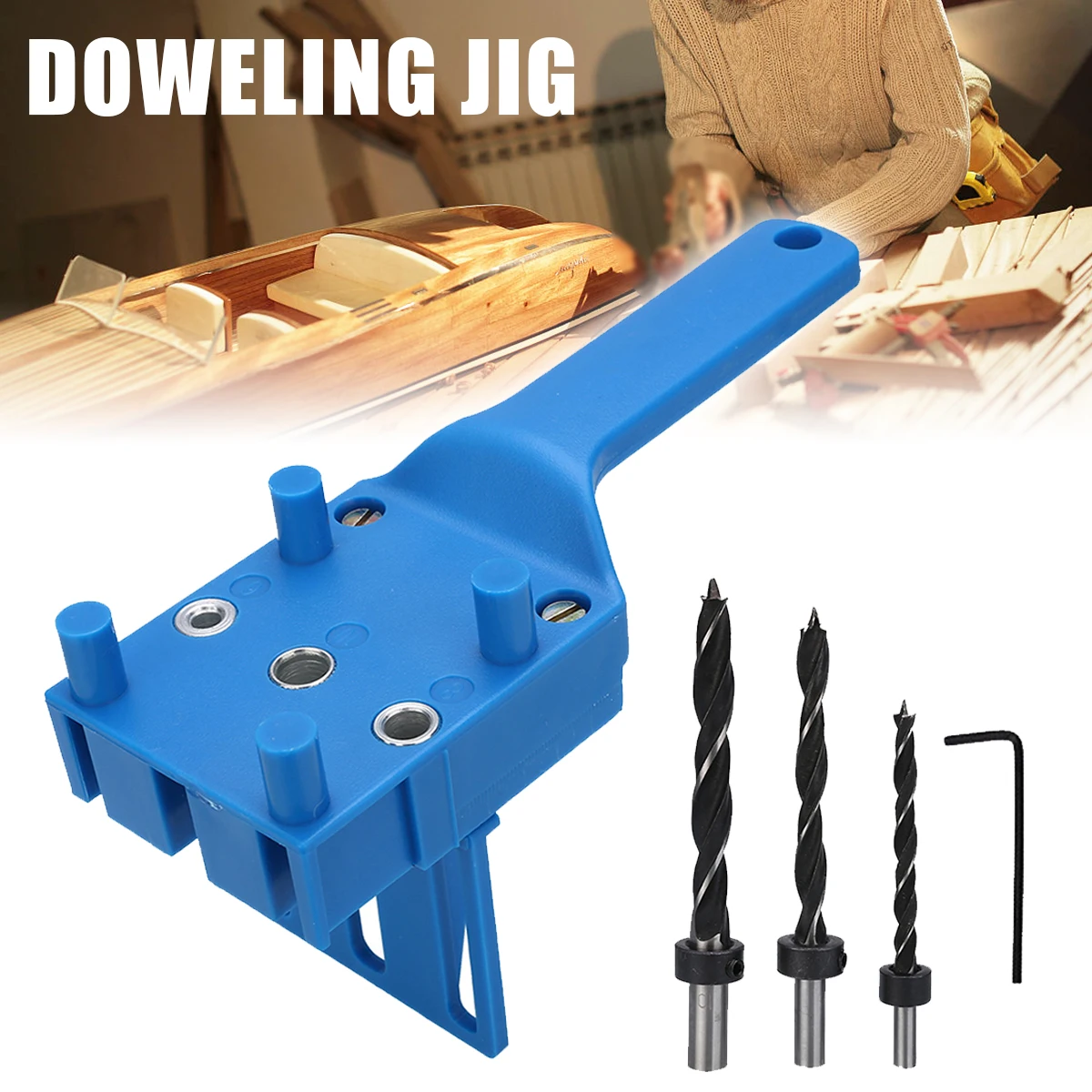 4pcs Handheld Woodworking Pocket Hole Jig Drill Guide Sleeve for Wood Drilling Dowelling Hole Saw Set