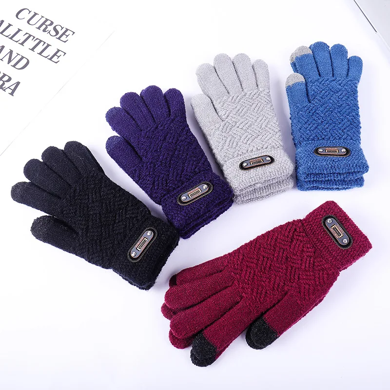 

Touch Screen Gloves Men's Winter Thicken Plus Fleece Knitted Full Finger Gloves Cycling Elastic Warm Gloves