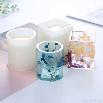 

Silicone Mold Epoxy Resin DIY Pen Container Organizer Square Round Storage Holder Silica Molds Crafts Making Charms S29 20
