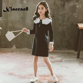 

Fall big girls clothing children long sleeve clothes kids cute princess dresses for 6~16 Years girls cotton black winter dress
