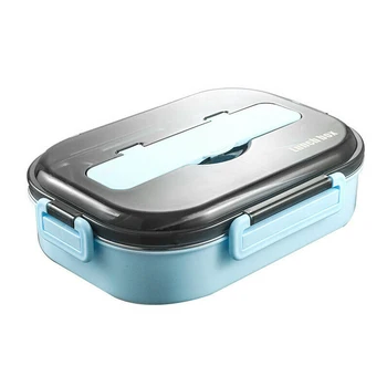 

Lunch Box 304 Stainless Steel Bento Lunch Box with Compartment Tableware Microwave Food Container Box Blue 5 grid