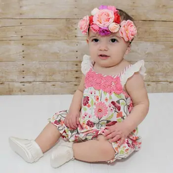 

2020 Baby Summer Clothing Toddler Girl Romper Clothes Sunflower Off Shoulder Lace Sleeve Romper Jumpsuit Ruffled Outfit Sunsuit