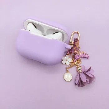 

funny For AirPods Pro Case fashion Korea Purple Flower Keyring Silicone Earphone Cases for AirPods Pro 3 Cover Case