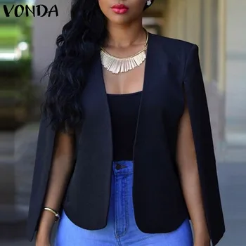 

VONDA 2020 Womens Elegant Business Suits Spring Autumn Ladies Blazers Jackets Short Slim Long-sleeve Blazer Women Suits