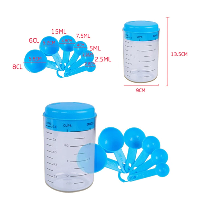 7 Pcs/Set Plastic Measuring Cup Kitchen Blue Measuring Tools Spoons Sets For Kitchen Baking Coffee Home Kitchen Tool