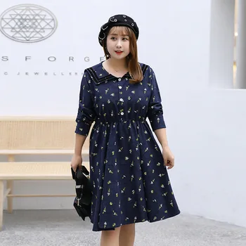 

Women's Spring Contrast Print Button Button Dress Plus Size Knee Length Casual Dress 100 kg Can Wear