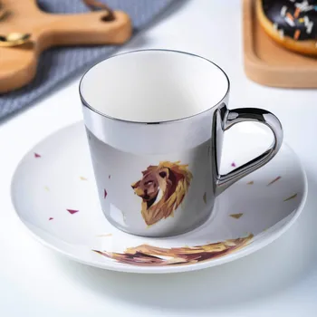 

Reflection Ceramic Coffee Cup Saucer Silver reflection Mug creative Surprise gift For friends English tea set