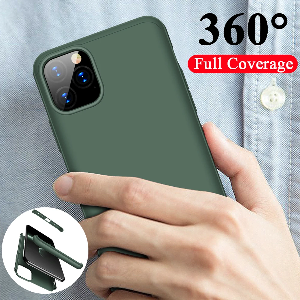 Для iPhone 11 Pro Max Hybrid 360 ° полный корпус защитный чехол + закаленный стеклянный экран