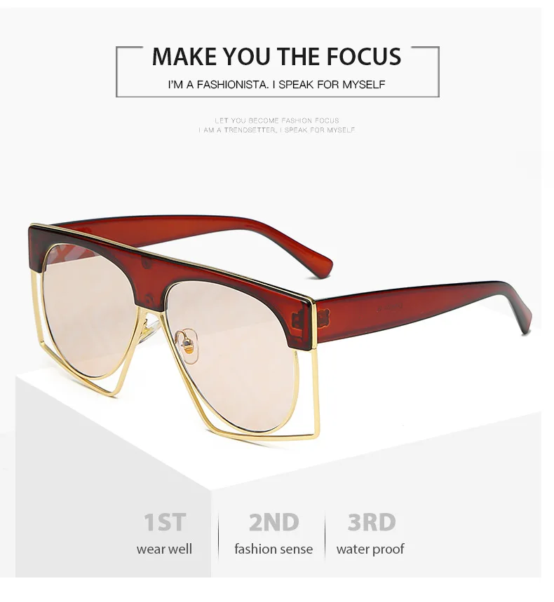 Fashion Oversized Sunglasses Women Fashion New Big pilot Frame Top Sun glasses Female Vintage Retro Sunglass For Women Men