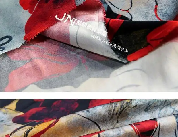 Jiangnan Impression тонкий шелк эластичный атлас модифицированный Xiangyun пряжи направленности печатных модное платье шелковая ткань ткани