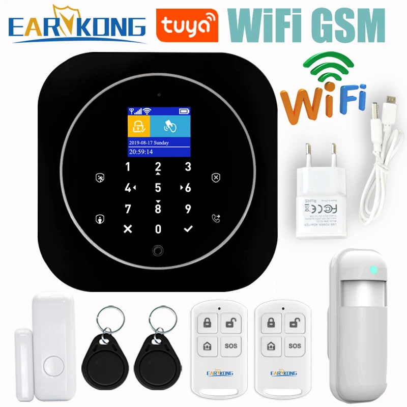 Wifi GSM sistema de alarma para el hogar IOS Android Tuya APP RFID LCD teclado táctil 433MHz Sensor