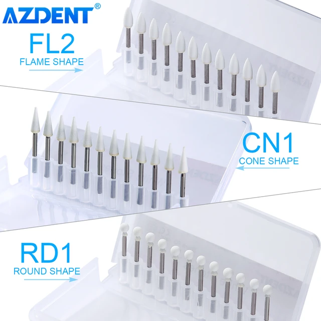 AZDENT 12 pz/pacco Dental Flame Cone Round White Stone Polisher FG Burs per la lucidatura Dental Clinic Metal Resin Porcelain 2
