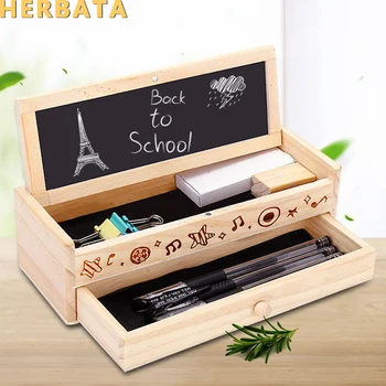 

Creative pencil case for boy&girl Multifunction wooden pencil case Double layer storage box Korean stationery estuches CL-19187