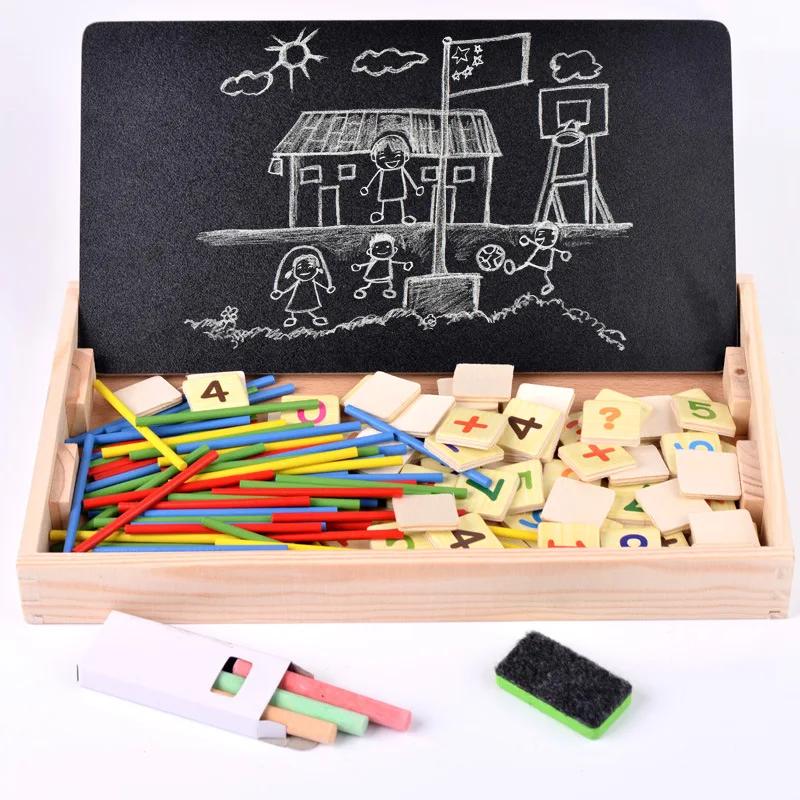 

Children Wooden Multi-functional Educational Toy Clock Toy shu zi bang Addition And Subtraction Black And White Drawing Board Ed