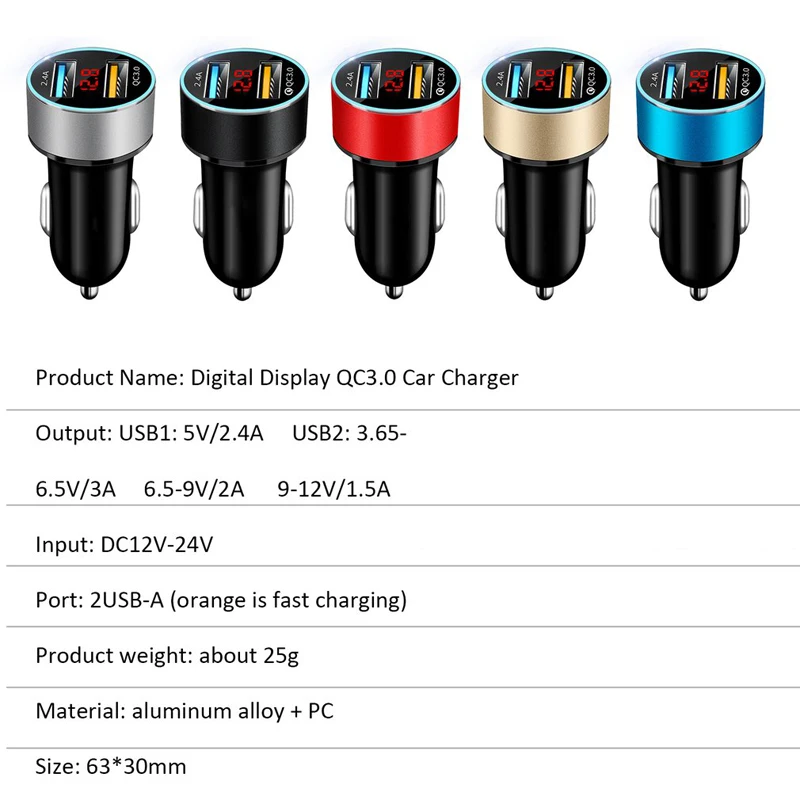 Светодиодный Дисплей Dual USB QC 3 0 Автомобиля Зарядное устройство для OPPO A52 A92 A72 A5 A9 2020