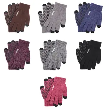 

Mens Womens Couple Winter Knit Full Finger Gloves Magic Touch Screen Thickened Thermal Lining Ribbed Cuff Anti-Slip Mittens