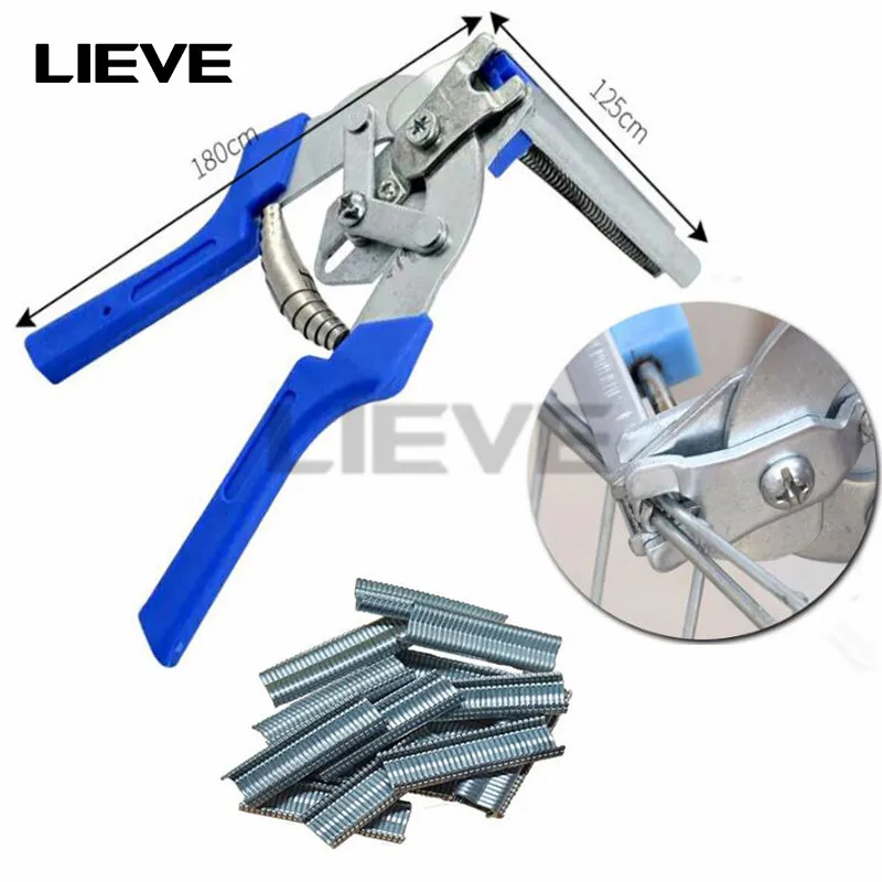 Hog Ring Plier Tool and 600pcs M Clips Staples Chicken Mesh Cage Wire Fencing Caged clamp