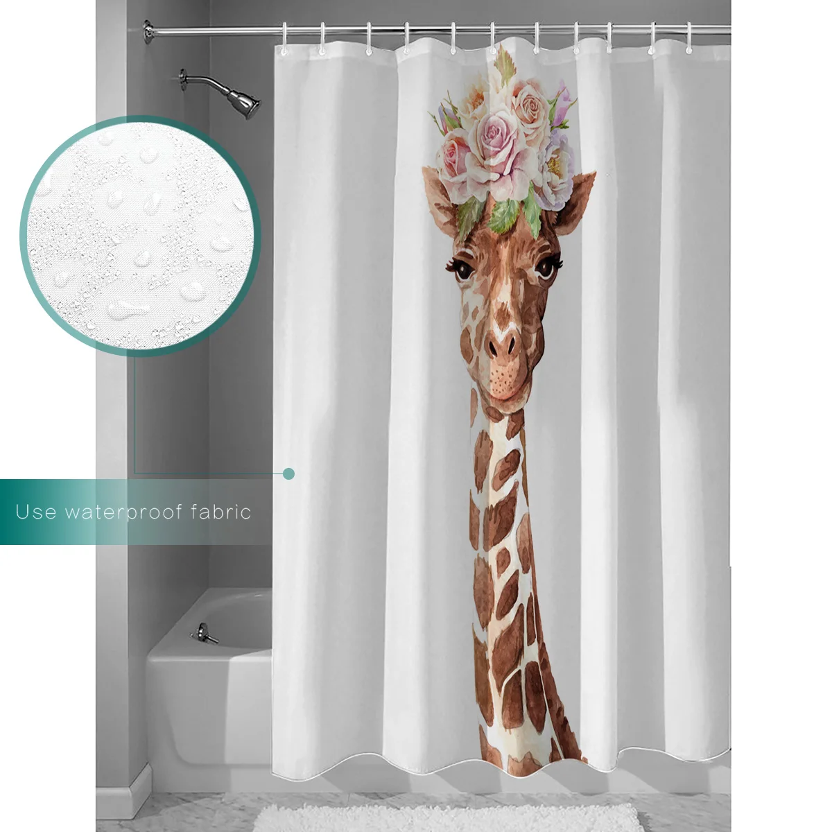 Giraffes Flowers Animals Flowers Shower Curtain Pyramids Polyester Fabric Shower Curtain Bathroom with Hooks