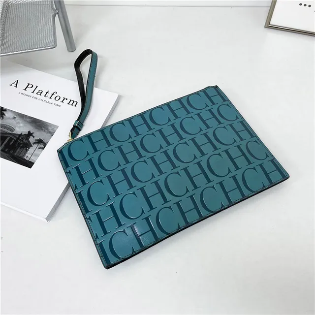 2021 New Luxury Brand CH Clutch Unisex High-quality CH Letter Pattern Clutch luxury envelope leather business clutch purse The first blue