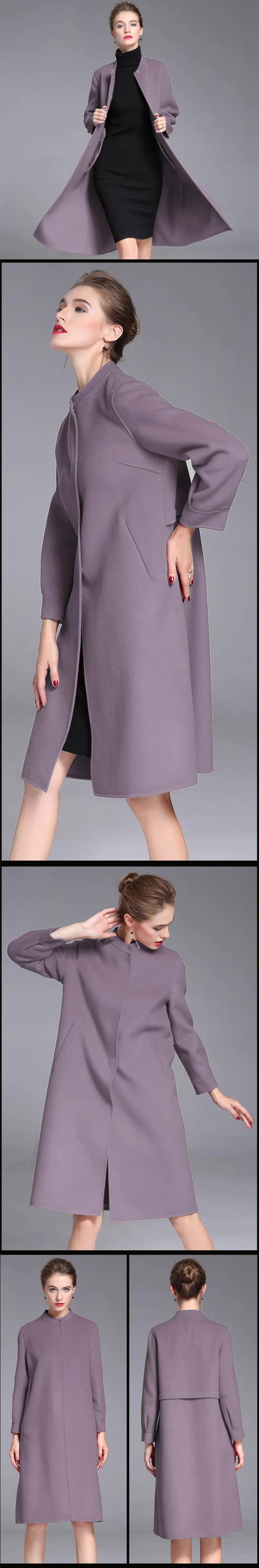 Elifashion популярное осенне-зимнее двухстороннее кашемировое пальто большого размера, Женское шерстяное пальто средней длины с капюшоном