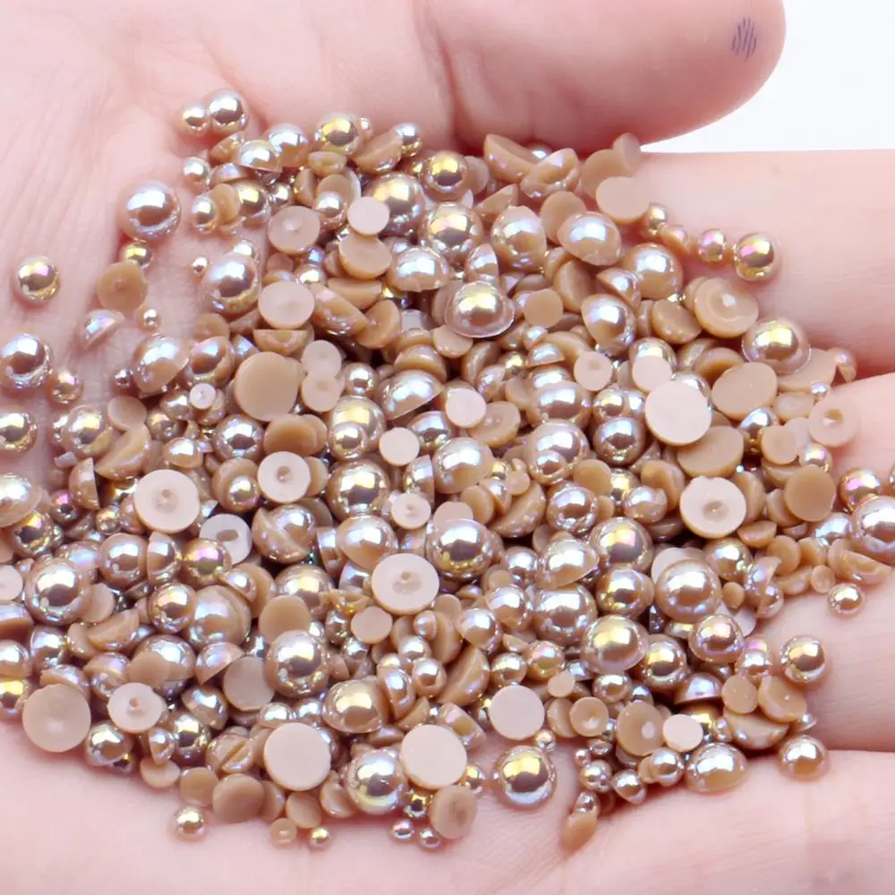 

1.5-12mm Light Coffee AB Colors Half Round Craft ABS Pearls Imitation Scrapbook Beads For Nail Art Backpack Decoration Design