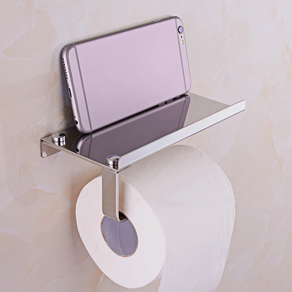 Toilet Tissue Holder Stainless Steel Roll Papers Stand Storage Dispensers Wall Mounted Mobile Phone Bathroom Paper Roll Rack