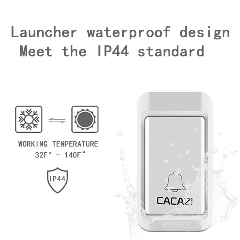 Cacazi автономный водонепроницаемый беспроводной дверной звонок светодиодный светильник без батареи Домашний Беспроводной звонок 1 Кнопка 1
