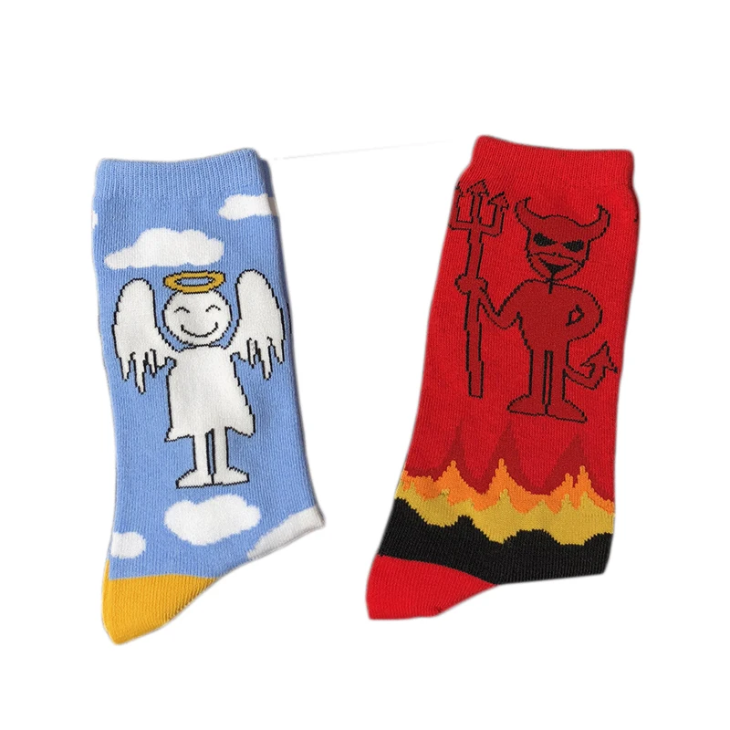 Женские рождественские носки harajuku devil and angel с мультяшным рисунком модные милые подарочные носки Панк хлопок