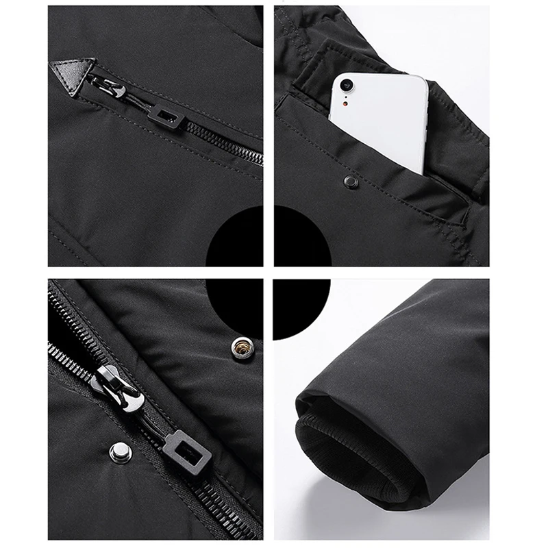 New Designed Warm Cotton Blend Full Sleeve Hooded With Fur Thick Ling Zipper Long Solid Outerwear Parka Coat Winter 1436