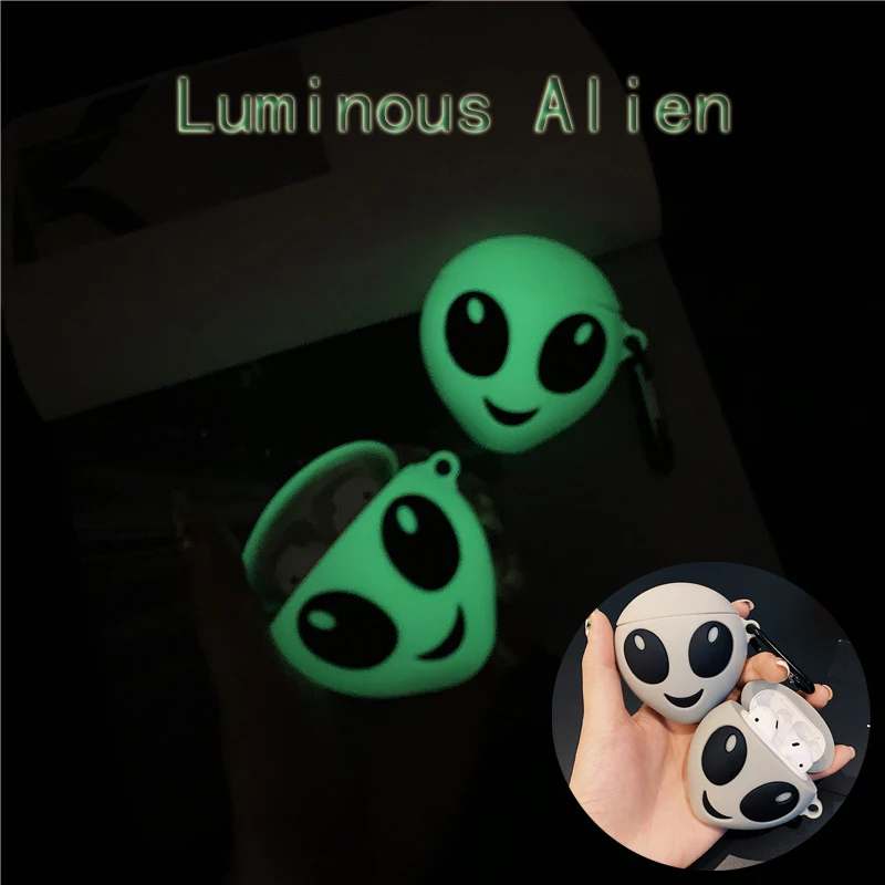 

For AirPod 2 Case 3D Luminous Alien Cartoon Soft Silicone Wireless Earphone Cases For Apple Airpods Case Cute Cover Funda