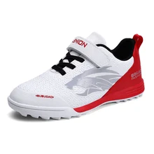 Blue Red Indoor Turf Cheap Soccer Shoe Boys Girls Children Football Training Shoes for Kids Sport Sneakers