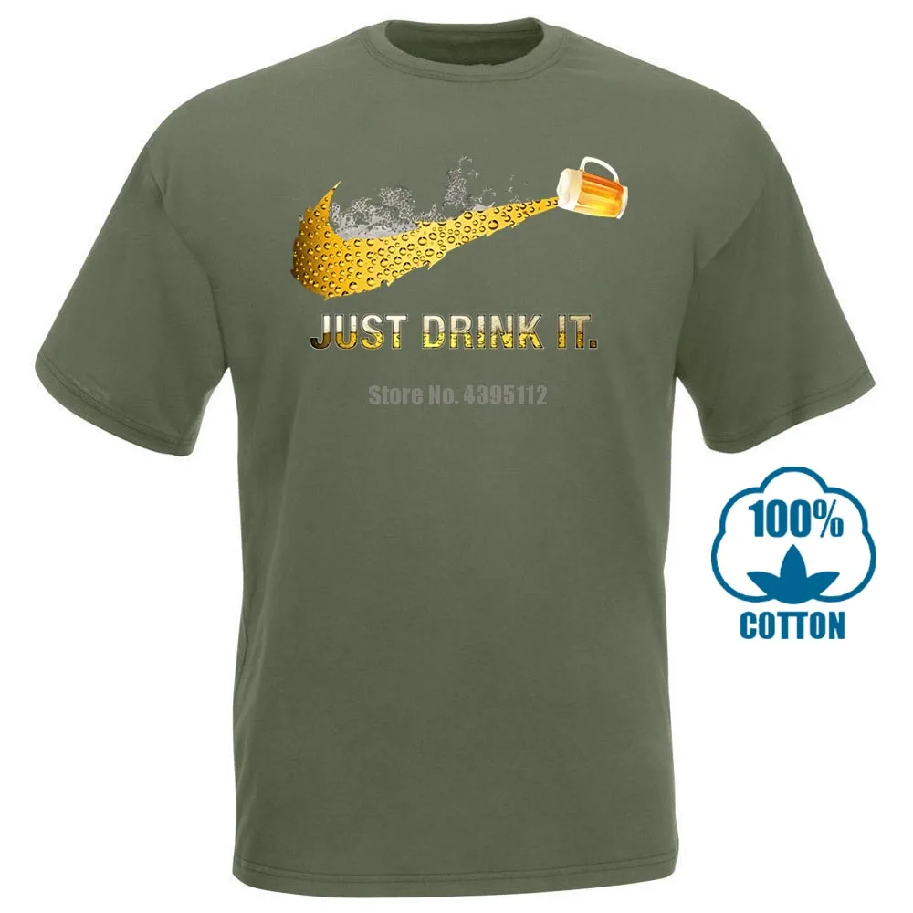Армейский зеленый Футболка с надписью «Beer Just Drink It», Мужская черная хлопковая футболка с коротким рукавом в стиле хип-хоп, футболки с принтом, Новое поступление, мужские 012201 - Цвет: Армейский зеленый