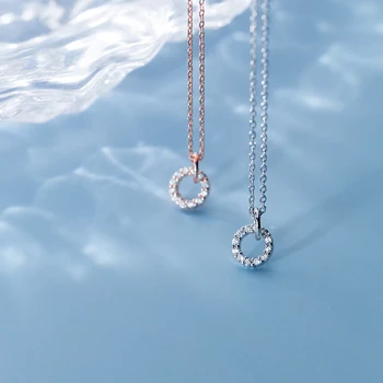 

HF JEL Statement 925 Sterling Silver Pendant Necklaces Small Round Circle Choker Necklaces Fashion Women Sterling Silver Jewelry