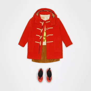 

red boys girls woolen coat warm spring fall winter kids jacket long children's clothing quality