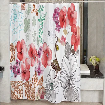 

Fashion Chinese style flower print 150x180cm 180x180cm Waterproof Polyester Shower Curtains Bathroom Curtains Sets with 12 hooks