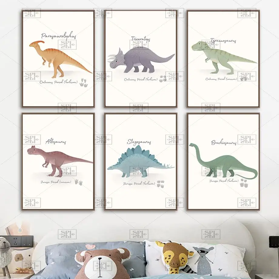 Jurassic Cute Dinosaur Tyrannosaurus Wall Art Canvas Painting Nordic Poster E Stampe Animal Wall Pictures For Kids Room Decor
