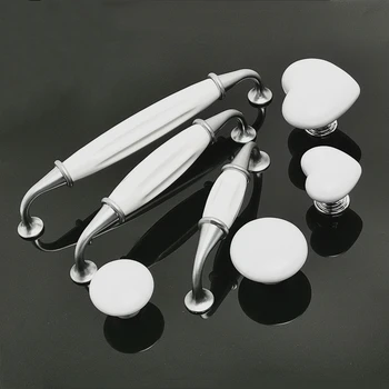 White Ceramic Handle European Dresser Pulls Drawer Pulls Knobs Kitchen Wardrobe Door Cabinet Handle Porcelain Furniture Hardware