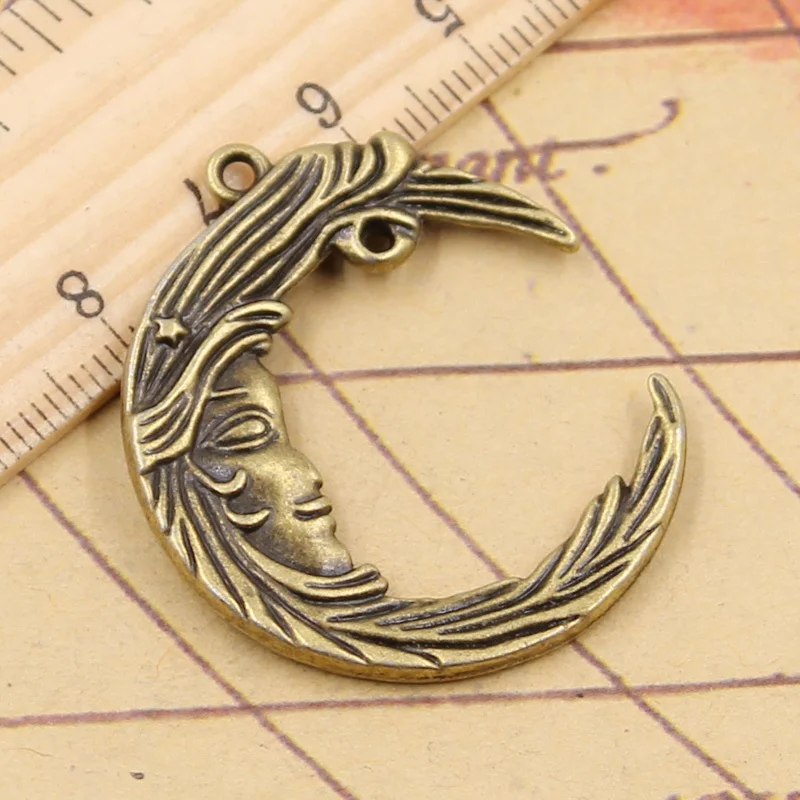달 얼굴의 남자 매력 38x32mm 티베트어 청동 실버 컬러 펜던트 골동품 보석 만들기 DIY 수제 공예, 10 개
