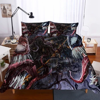 

Lifelike Movie Plot Bedding Sets Terror Character Boys Room Decor Single Double Bed Cover Pillowcase Microfiber 2/3 Pieces Venom