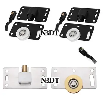 

4Pairs Sliding Door Unmortised Stainless Steel Matte Black Closet Wardrobe Roller Wheel Runner Pulley Adjustable Spring Stop