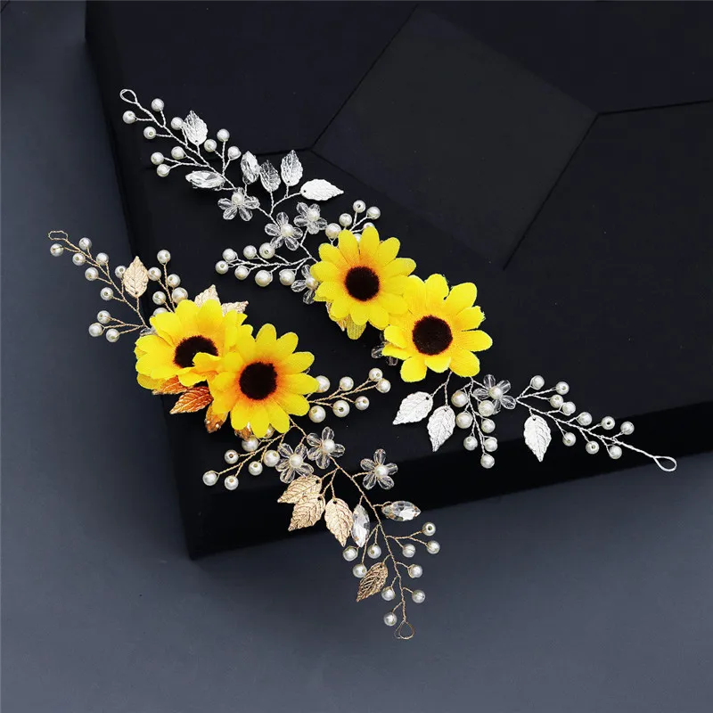 OKILY-diademas de girasol con perlas para mujer, accesorios para el cabello de boda, adornos para el cabello margaritas de novia de cristal, nuevos tejidos - AliExpress Joyería y accesorios