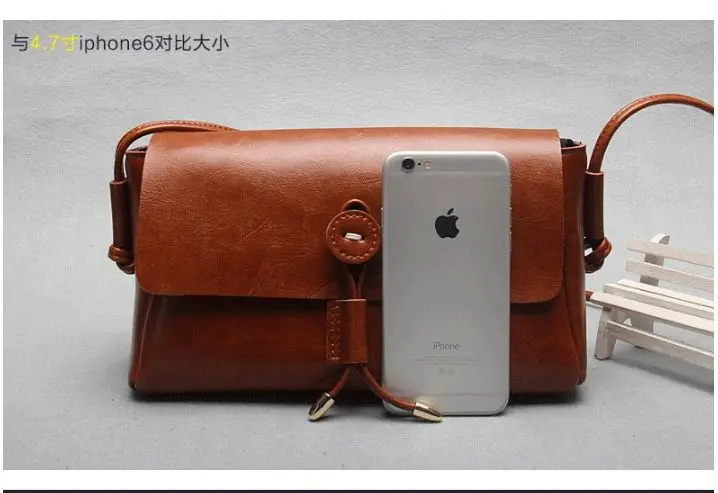 New Korean Version of Oil Wax Cowhide Small Square Bag Retro Leather Simple Women's Single Shoulder Bag