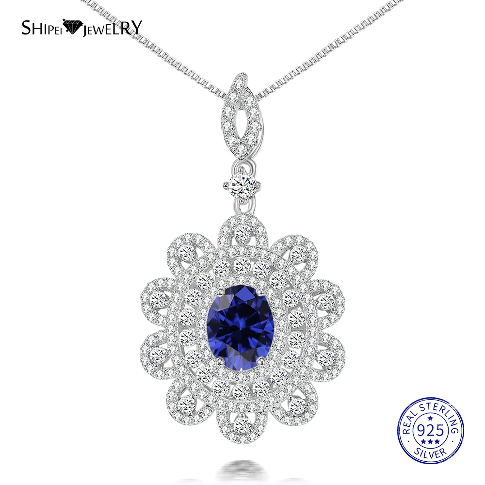 Женское ожерелье из серебра 100% пробы с овальным сапфиром и изумрудом | Украшения