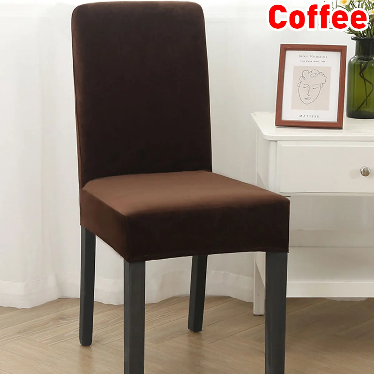 Coffee Плотные бархатные эластичные Чехлы для столовой, однотонные плюшевые чехлы на стулья, защита для дома, столовой, свадьбы, офиса - Цвет: Coffee