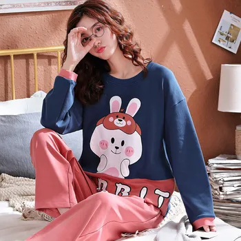 

JULY'S SYJJF Women Cute Cartoon Sleepwear Pajamas Set Autumn Winter Fashion Printed Long Sleeve Casual Homewear Female Pajamas