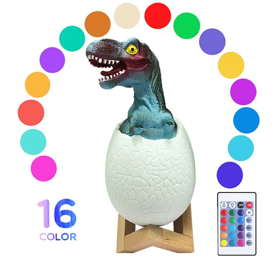 Remote 16 Color Thrisdar 16 Color 3D Dinosaur Egg Night Light With Remote Dinosaur Egg Desk Table Light Children Kids Baby Gift Toy's Light - Испускаемый цвет: Remote 16 Color