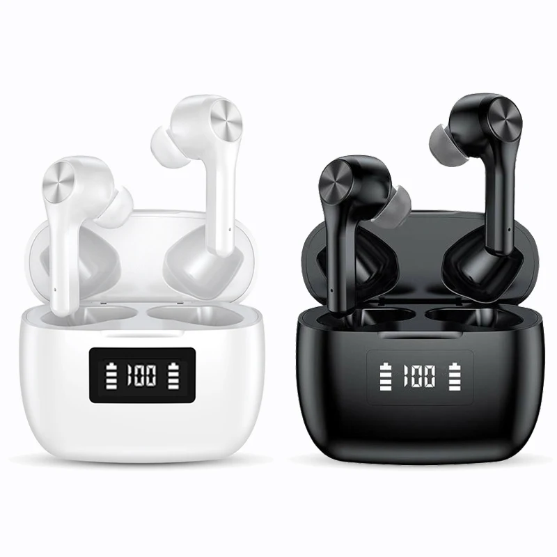 Fone De Ouvido Com Microfone Stereo Sports Waterproof Earbuds Headsets With Led Digital Display Charging Box White And Black