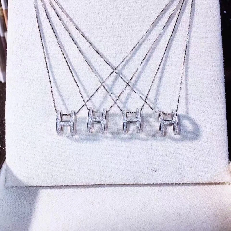 

Fashion Zircon Pure 925 Sterling Silver H Letter Collar Necklace Women Wedding Heart Charm Chain
