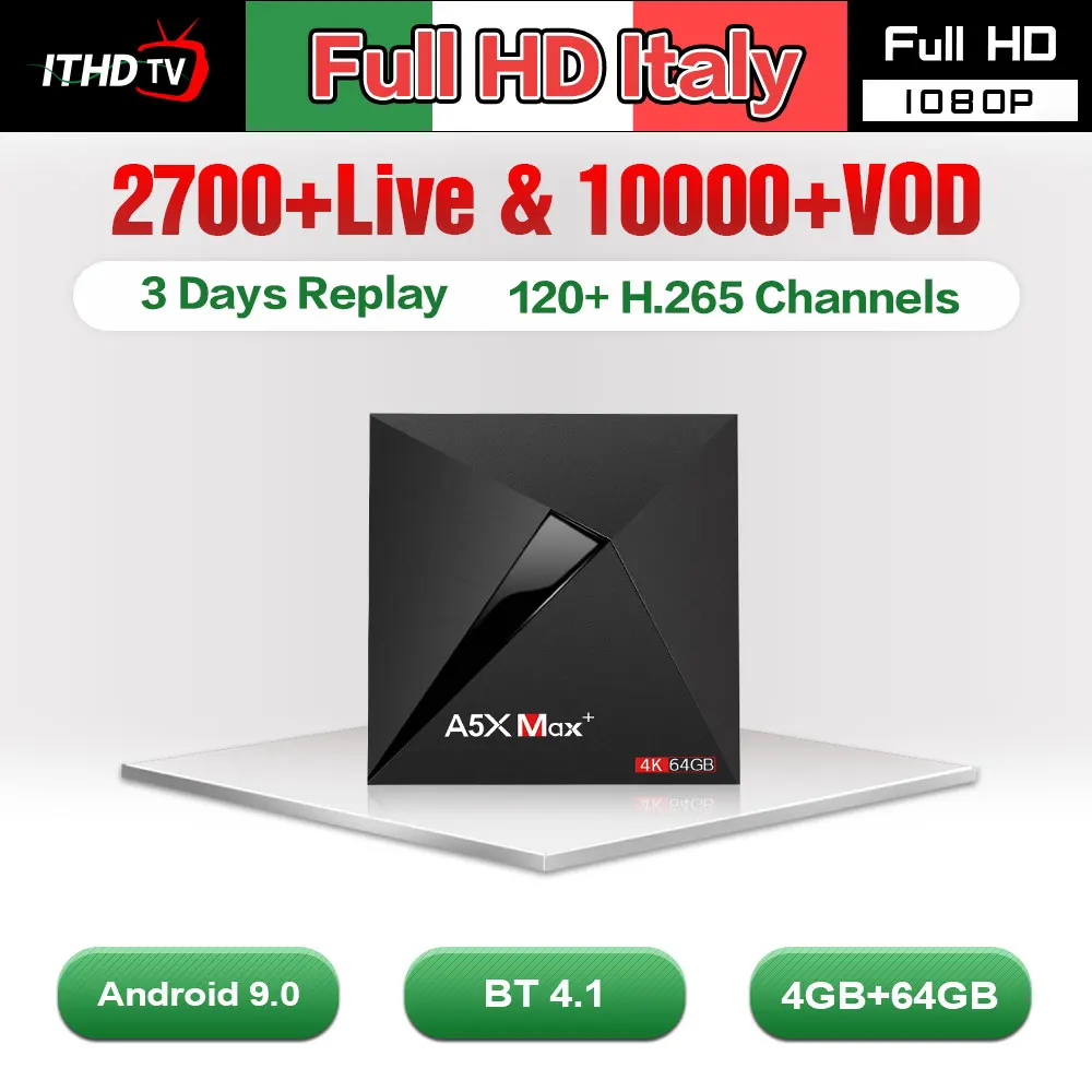 

Italia IPTV France Italy Portugal IP TV A5X MAX Android 9.0 4G 64G BT Dual-Band WIFI TV Box IPTV France Arabic Turkey IPTV Box